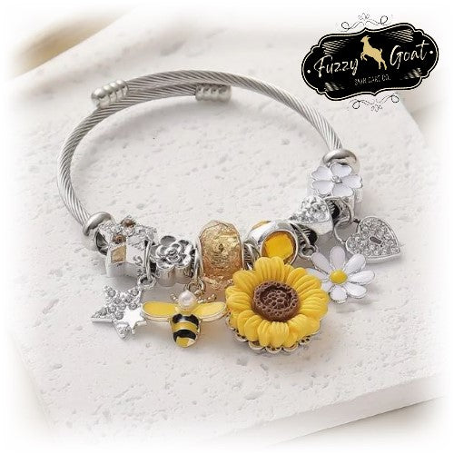Sunflower & Bee Charm Bracelet