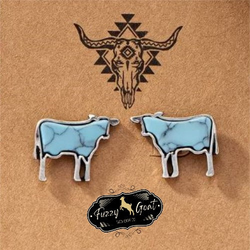 Turquoise Cow Stud Earrings