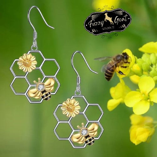 Honeycomb Bee & Sunflower Earrings