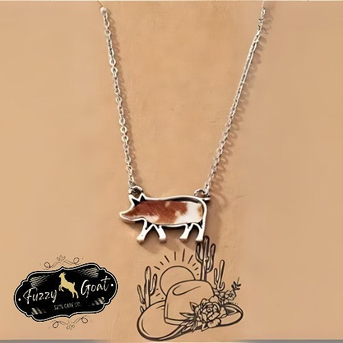 Cowhide Pig Necklace