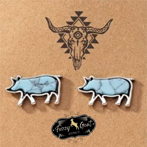 Turquoise Pig Stud Earrings